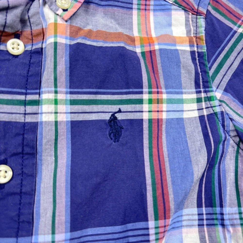 Polo Ralph Lauren Toddler Boys Blue Plaid Short Sleeve Button Down Shirt Size 2T